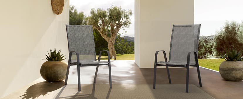 JEAREY Patio Dining Chairs Set of 4, Outdoor Stackable Dining Furniture Set, All Weather Dining Set for Lawn, Garden, Backyard, Poolside, Brown