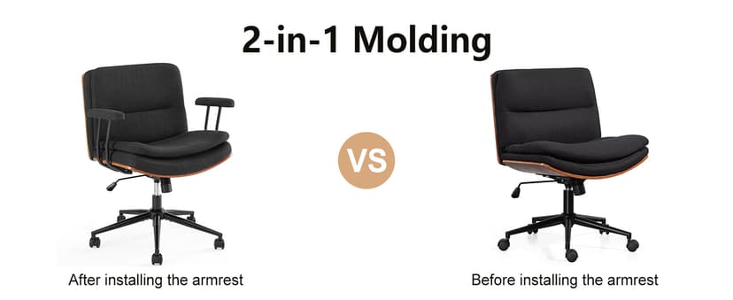 Home Office Desk Chair with Armrests & Wheels, Modern Walnut Swivel Rolling Executive Task Chair, Height Adjustable Ergonomic Computer Chair, Black Fabric