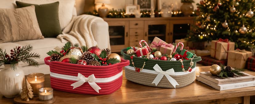 13" x 10" x 5" Storage Baskets for Toys & Baby Essentials, Fits Nursery & Bedroom Organization, Built-In Handles, Bow Design CHICVITA Small Woven Rope Gift Basket, Decorative Burr Basket, Red B0D7MKY1YJ