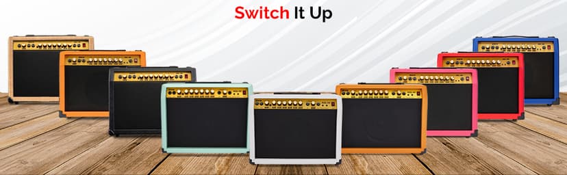 LyxPro 40 Watt Electric Guitar Amplifier | Solid State Studio Amp with 8” 4-Ohm Speaker, Custom EQ Controls, Drive, Delay, ¼” Passive/Active/Microphone Inputs, Aux in & Headphone Jack - Sunburst