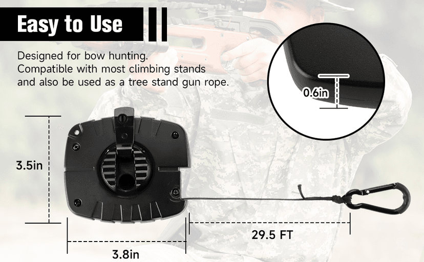 Upgraded Ultra Silent Retractable Bow and Gear Hoist - 30FT Quietest Safety System for Tree Stand Hunting, Essential Hunting Gear