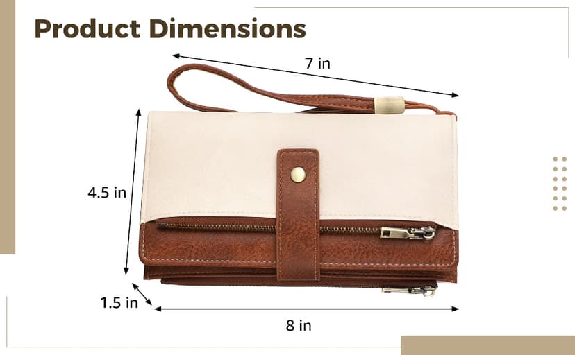 OMISTAR Women's RFID Blocking PU Leather Wallet, Trifold Clutch Purse with Wrist Strap, Multi-Compartment Credit Card Holder with Zipper Pockets for Cash, ID, Coins, Travel Essentials