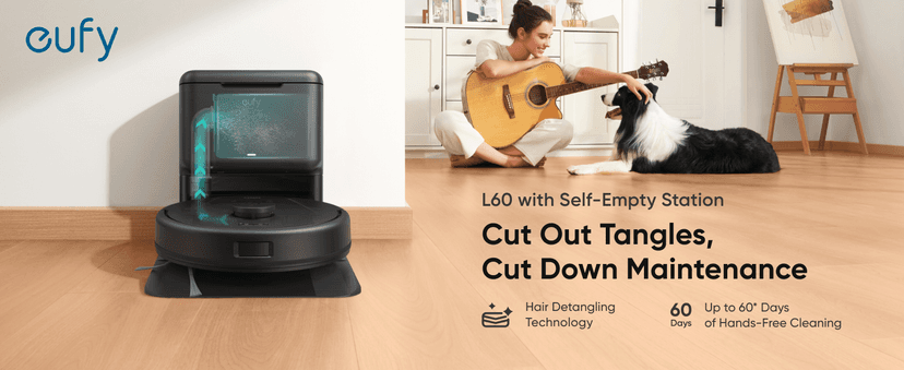 eufy L60 Robot Vacuum with Self Empty Station, Hair Detangling Technology, Up to 60 Days Hands Free Cleaning, 5,000 Pa Suction, Remove Hair, Dust