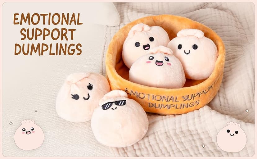 Squishy Toys and Plushies, Gift Ideas for Loved Ones of All Ages, Includes 5 Plushies with Carrying Basket Emotional Support Dumplings, Cuddly Stuffed Animals by Relatable B0CFBCJL3K