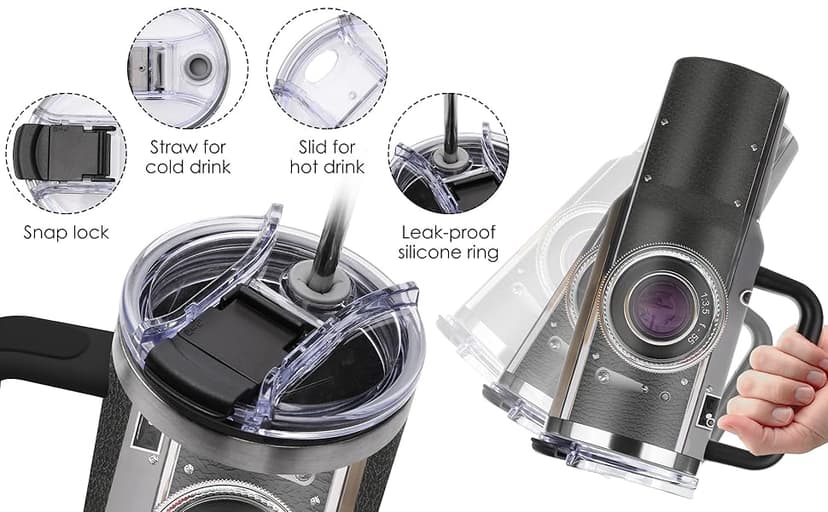 Photographer Gifts for Women Men Tumbler with Handle Straws 40oz Photography Lovers Camera Lens Coffee Cup Mugs, Cool Photographers Birthday Christmas Gifts