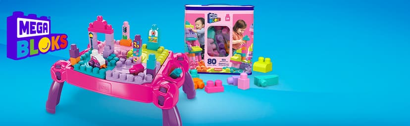 MEGA BLOKS First Builders Toddler Blocks Toys Set, Big Building Bag Collection with 80 Pieces and Storage, Pink, Ages 1+ Years