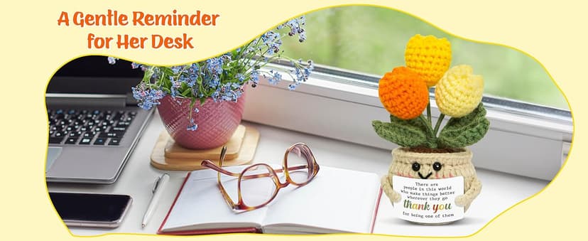 OASSIE Thank You Gifts for Women - Mini Handmade Positive Tulip Flowers Crochet with Message Card - Christmas Birthday Farewell Employee Appreciation Gifts for Coworkers, Emotional Support Crochet