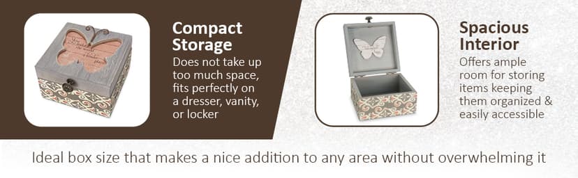 Pavilion 'Simple Spirits Butterfly' 41102 - Wooden Hinged Keepsake Box with Patterned Design and Printed Message for Friends and Loved Ones, Storage for Cosmetic, Trinkets, and Jewelry