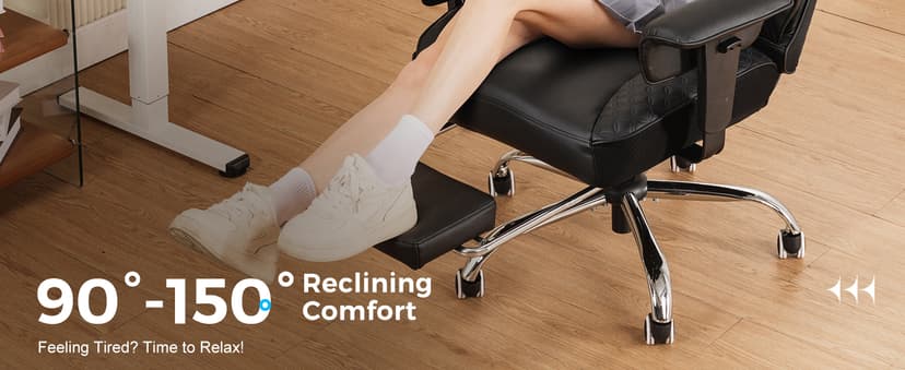 COMHOMA Big and Tall Office Chair 400LBS Wide Ergonomic Gaming Chair with Deluxe Embossing Designed Leather with Foot Rest,150°Reclining Adjustable Armrests Pocket Spring Back Support and Pillow