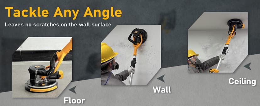 GEVEELIFE Drywall Sander, 880W Popcorn Ceiling Removal Tool, Drywall Sander with Vacuum Dust Collector, 5 Variable Speed 1000-2100RPM, LED Light, Foldable & Extendable Handle, 12 Sanding Discs