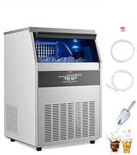 VEVOR Commercial Ice Maker Machine, 130Lbs/24H with 33Lbs Storage, 45 Cubes per Cycle, Stainless Steel Freestanding & Under Counter Ice Maker with LED Display & Self-Cleaning, for Home Bar Restaurant