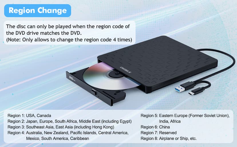 ORIGBELIE External CD DVD Drive for Laptop, USB 3.0 Type-C Ultra Slim 13mm DVD Player Portable CD DVD +/-RW Drive CD Burner Reader Writer Recorder for Desktop PC Windows 11/10/8/7 Linux Mac OS (Black)