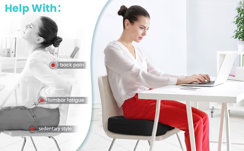 Office Chair Seat Cushion, Cooling Gel Enhanced Memory Foam Cushion for Long Sitting - Back, Sciatica, Coccyx, Tailbone Pain Relief Pillow - for Office, Gaming, Car, Wheelchair - Black, Large