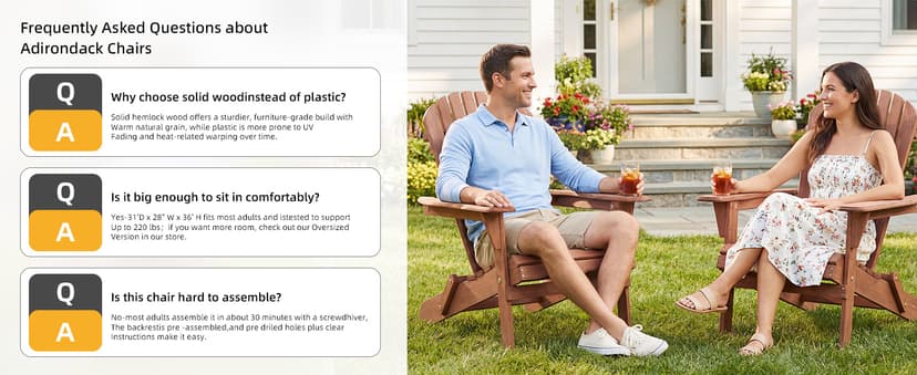 Wooden Folding Adirondack Chair Set of 4, Half Pre-Assembled Wood Lounge Chair for Outdoor Patio Garden Lawn Backyard Deck Pool Beach Firepit