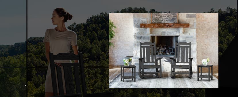 SERWALL Black Outdoor Rocking Chair Set of 2, All Weather Patio Rocking Chair, HDPE Poly Rocking Chair for Adults, Heavy Duty Front Porch Rocker