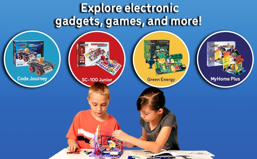 Build 100+ STEM projects with 28 snap-together parts and a full-color project manual SNAP CIRCUITS Jr. SC-100 STEM Electronics Kit, 100+ Projects, Ages 8+ B00008BFZH