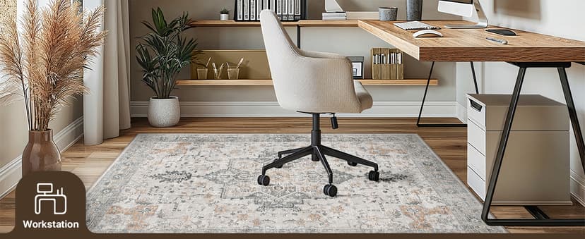 36"x48" Office Chair Mat for Hardwood Tile Floor, Under Desk Carpet Protector for Rolling Computer Chair Mat, Machine Washable Area Rug, Anti-Slip 1/5" Thick Low Pile Thin Vinyl Floor Mat, Taupe