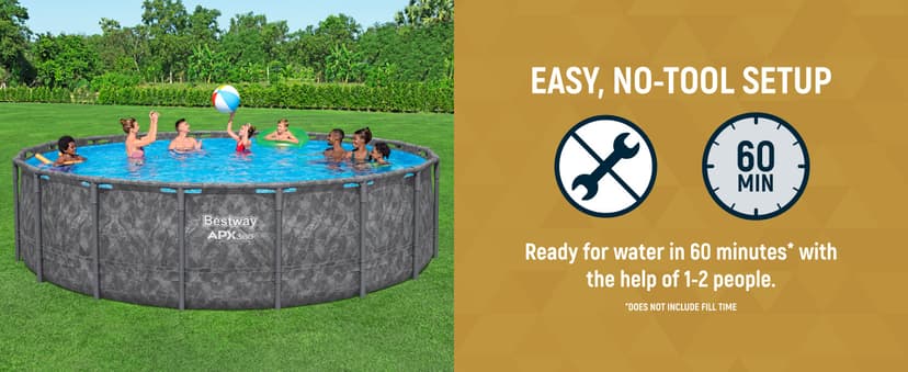 Bestway APX 365 18' x 52" Above Ground Pool, Round Metal Frame Outdoor Swimming Pool Set with Sand Filter Pump, Ladder, and Cover, Dark Marble