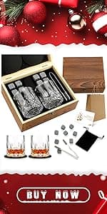 Whiskey Stones Gift Set - Whiskey Glass Set of 2 - Granite Chilling Whiskey Rocks - Scotch Bourbon Box Set -Father's Day Birthday Gifts for Men Drinking Gift for Dad Him Husband Party Holiday Present