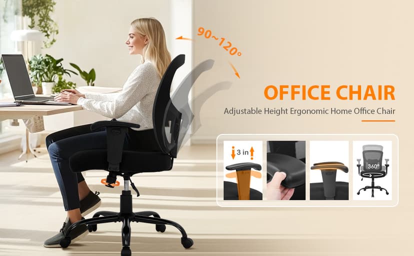 BestOffice Big and Tall Office Chair 500lbs Desk Chair Mesh Computer Chair with Lumbar Support Wide Seat High Back