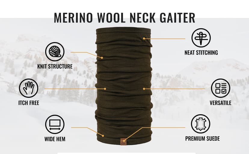 ACUSHLA 100% Merino Wool Neck Gaiter for Men & Women Ski Face Mask Winter Scarf Neck Warmer All Weather, Midweight Maple Leaf