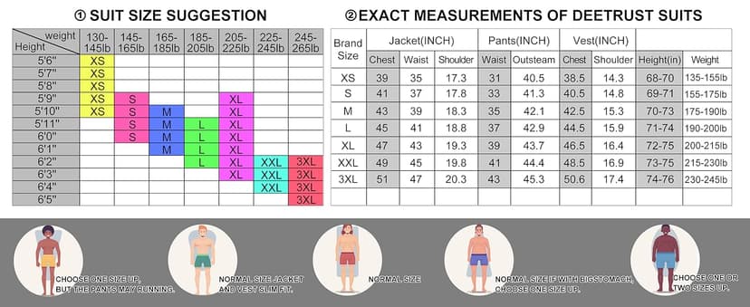 Men's Suit 3 Piece Slim Fit Suit Set, Two Button Solid Jacket Vest Pants with Tie, Men Tuxedo Suit Set