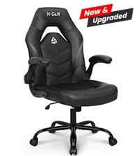 N-GEN Video Gaming Chair Ergonomic Computer Desk Office Chair with Lumbar Support Adjustable Height Swivel Wheels Flip-Up Arms PU Leather Home and Office (Black)