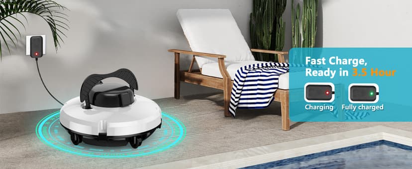 GMAPLAE Cordless Pool Vacuum for Above Ground Pool, Robotic Pool Cleaner with Dual Motors Strong Suction, 120 Mins Runtime, Auto-Parking, Pool Cleaner Robot for Inground Flat Pools Up to 1000 Sq.Ft