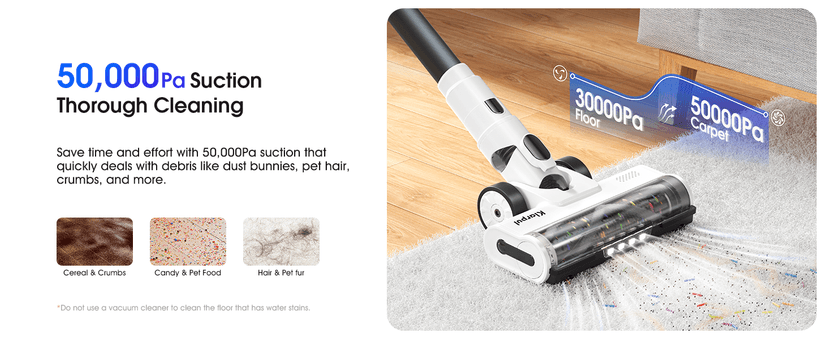 Cordless Vacuum Cleaner, 600W 50KPA 65Mins Runtime Fast Charging Vacuum Cleaner, Self-Standing LED Light Touch Screen Stick Vacuum for Home Light Weight,for Pet Hair/Carpet/Floor, White