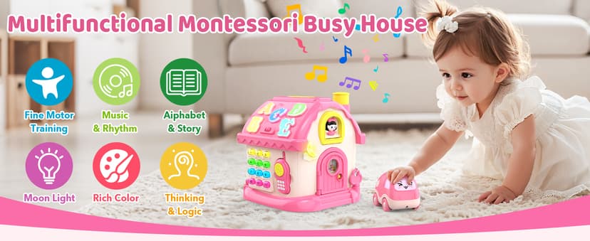 Montessori Toys for 1 Year Old Girl Gifts, 12-in-1 Musical House Toddler Learning Toys for 1-2, 1st First Birthday Gifts for Girls and Boys Baby 6-12 12-18 6-24 Months