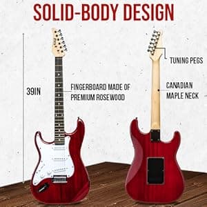 LyxPro CS 39” Left Hand Electric Guitar Kit for Beginner, Intermediate & Pro Players with Guitar, Amp Cable, 6 Picks & Learner’s Guide, Solid Wood Body, Volume/Tone Controls, 5-Way Pickup - Red