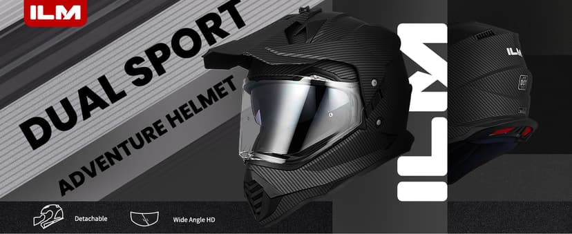 ILM Dual Sport Adventure Motorcycle Helmet with Pinlock Compatible Sun Visor Snowmobile ATV Dirt Bike Off Road Casco Model WS902 (Carbon Fiber, L)