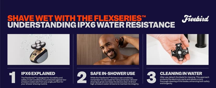 FlexSeries Electric Head & Body Hair Shaver - Mens Cordless Rechargeable Wet/Dry Skull Bald Head Back & Groin Waterproof Razor with Rotary Blades, Clippers, Nose Trimmer, Brush, Massager