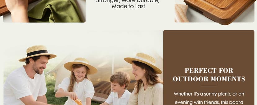 Astercook Deep-Carbonized Bamboo Cutting Boards for Kitchen with Wood Storage Stand, Reversible Charcuterie & Chopping Boards with Juice Grooves and Easy-Grip Handles, Knife-Friendly, Kitchen Gift