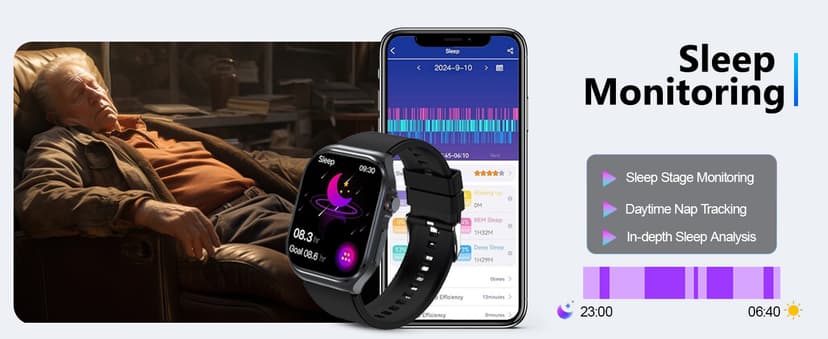 Health Smart Watches for Men Women - 1.87'' Large Display Fitness Trackers Watch with Heart Rate, Blood Pressure, Blood Oxygen, Sleep & Stress Track, 110+ Sports Modes, IP68 Waterproof Watch,Black