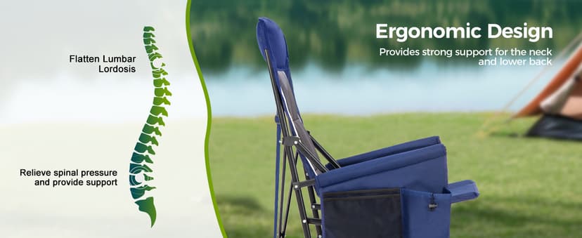 ALPHA CAMP Oversized Folding Camping Chairs High Backrest Heavy Duty Lawn Chairs for Adults Support 500 LBS Portable Camp Chairs with Cup Holders Large Side Pocket for Outdoor