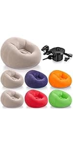 Realspring 6 9 12 Pcs Inflatable Bean Bag Chairs for Adults with Electric Air Pump, Blow up Couch Folding Portable Inflatable Couch Lazy Sofa for Outdoor Movie Night Camping(Gray,6 Pcs)