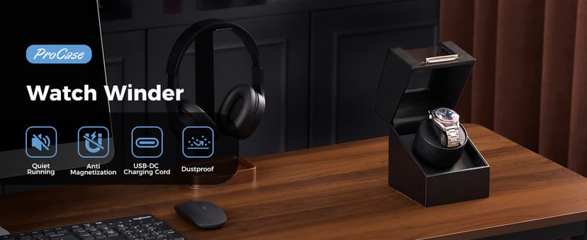 ProCase ProCase Watch Winder for Automatic Watches, Single Automatic Watch Winder Rotator Shaker Box with Quiet Motor and Flexible Pillow, Rotating Watches Case Gifts for Men Women -1 Slot