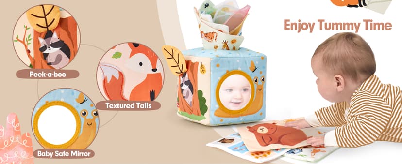 Sensory Pulling Play Scarf Soft Box, Crinkle, Mirror, Tag Babies Gifts Christmas Stocking Stuffers 1 Year Old Birthday Gift hahaland Baby Tissue Box Toy - 6 Month Old Montessori Baby Toys 6-12 Months B0CJLWD1VM