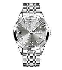 OLEVS Mens Silver Watches Luxury Waterproof Silver Watch for Men Analog Quartz Stainless Steel Men's Dress Watches Classic Casual Wrist Watch Large Face with Date Relojes para Hombres