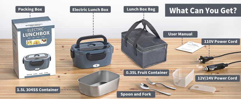 Vingud Electric Lunch Box for Adults, Heated Lunch Box Food Warmer, 80W 1.5L Portable Heating Lunchbox for Men/Work/Car/Truck, 12V 24V 110V Lonchera Eléctrica Portátil Christmas White Elephant Gifts B0C6GMBCP1