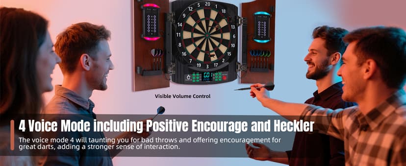 Electronic Dart Board with Wooden Door, Electric Dartboard with Heckler & Light Effects, Digital Soft Tip Dartboards for Game Room Man Cave Bar, 12 Darts, 100 Soft Tips