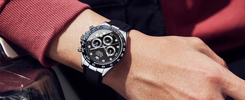 OLEVS Men's Watches Chronograph Multifunction Sport Silicone Luxury Diamond Moon Phase Quartz Male Watch Waterproof Wrist Watch