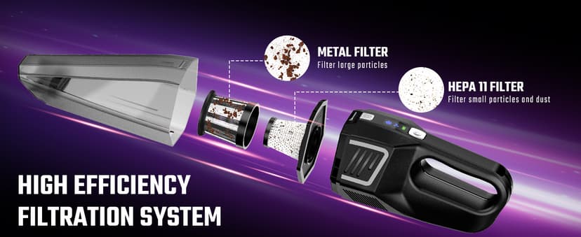 Handheld Vacuum Cordless, 9000PA Strong Suction, 2 Suction Modes, Fast Type-C Charging, Lightweight, Portable Car Vacuum Cleaner for Home Pet Office