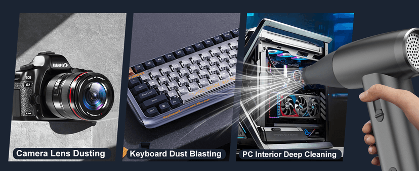 Metal Electric Compressed Air Duster, 300000RPM Brushless Motor with Stepless Speed, Rechargeable Cordless Mini Blower for Computer Keyboard Cleaning, Car Detailing, House and Outdoor Use(Black)