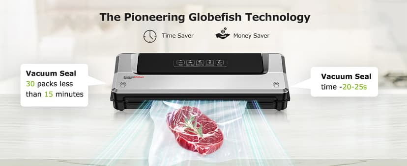 Bonsenkitchen Vacuum Sealer Machine with 40 Bags | Compact Food Sealer for Kitchen Storage & Meal Prep | Multiple Modes | External Vacuum System, Silver