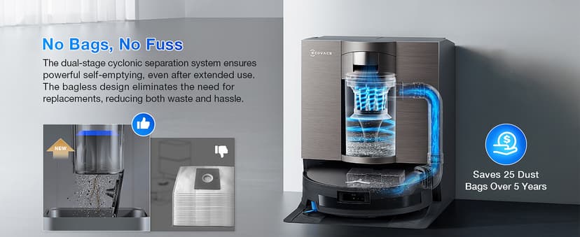 ECOVACS DEEBOT X11 OmniCyclone Robot Vacuum and Mop, PowerBoost Charging, OZMO Roller 2.0 Instant Self-Washing Mop, 19,500Pa Blast Suction, Bagless OmniCyclone Station, AIVI 3D Smart Navigation