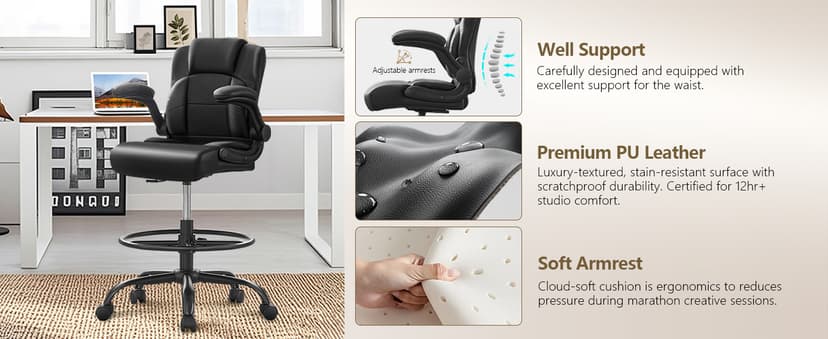 BOSMILLER Drafting Chair,Tall Office Chair for Standing Desk with Adjustable Height,Counter Computer Chairs with Footrest for Home,Drawing or Counter Height Use