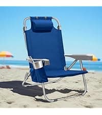 PASAMIC Backpack Beach Chair for Adults Portable, Lay Flat Reclining Beach Chair with 5 Positions, Tall Heavy Duty Folding Chairs with Cup Holder, Cooler Pouch, Towel Bar, Multicolor Stripe