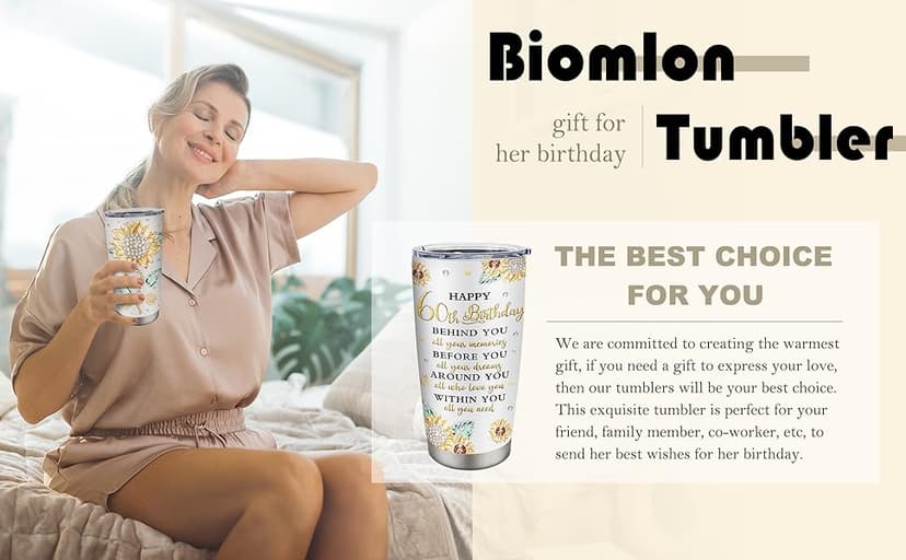 60th Birthday Gifts for Women Tumbler 20oz, Happy 60th Birthday Decorations, 60 Year Old Gifts for Women/Her/Mom/Grandma